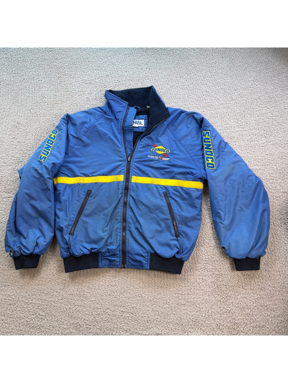 Sunoco NASCAR Racing Jacket Mens M Blue Cintas Fleece Lined Bomber Embroidered